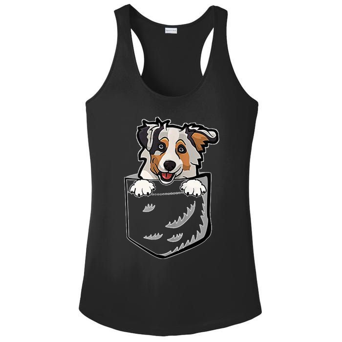 S Adorable Little Australian Shepherd Dog In The Pocket V Neck Ladies PosiCharge Competitor Racerback Tank