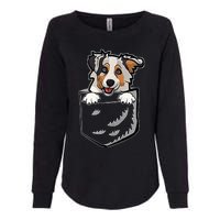 S Adorable Little Australian Shepherd Dog In The Pocket V Neck Womens California Wash Sweatshirt