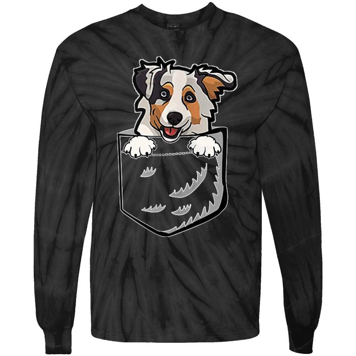 S Adorable Little Australian Shepherd Dog In The Pocket V Neck Tie-Dye Long Sleeve Shirt