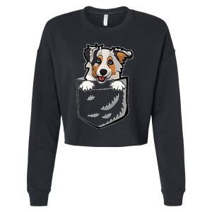 S Adorable Little Australian Shepherd Dog In The Pocket V Neck Cropped Pullover Crew