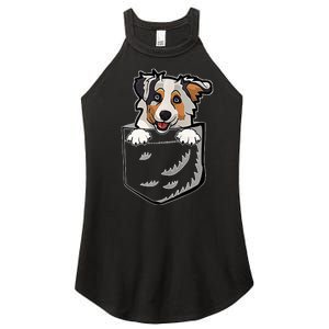 S Adorable Little Australian Shepherd Dog In The Pocket V Neck Women's Perfect Tri Rocker Tank