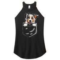 S Adorable Little Australian Shepherd Dog In The Pocket V Neck Women's Perfect Tri Rocker Tank