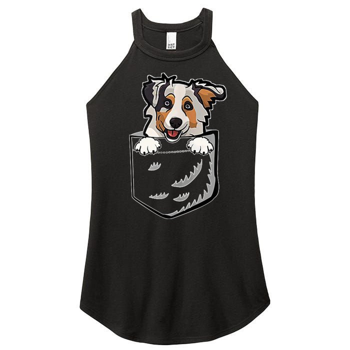 S Adorable Little Australian Shepherd Dog In The Pocket V Neck Women's Perfect Tri Rocker Tank