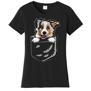 S Adorable Little Australian Shepherd Dog In The Pocket V Neck Women's T-Shirt