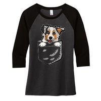 S Adorable Little Australian Shepherd Dog In The Pocket V Neck Women's Tri-Blend 3/4-Sleeve Raglan Shirt