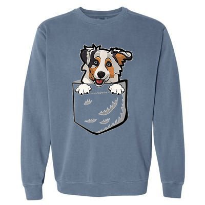 S Adorable Little Australian Shepherd Dog In The Pocket V Neck Garment-Dyed Sweatshirt