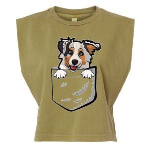 S Adorable Little Australian Shepherd Dog In The Pocket V Neck Garment-Dyed Women's Muscle Tee