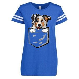 S Adorable Little Australian Shepherd Dog In The Pocket V Neck Enza Ladies Jersey Football T-Shirt