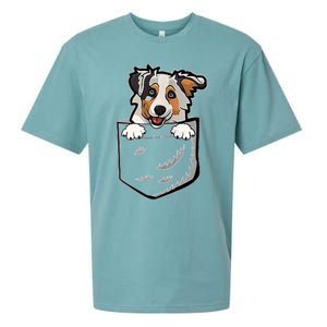 S Adorable Little Australian Shepherd Dog In The Pocket V Neck Sueded Cloud Jersey T-Shirt