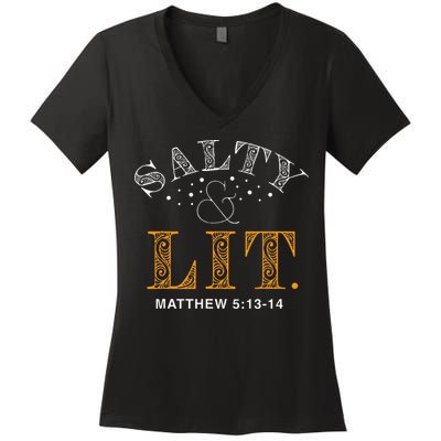 Salty And Lit Christian Bible Verse Religious Women's V-Neck T-Shirt