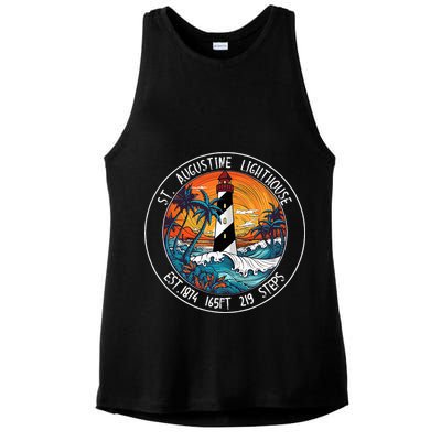 St. Augustine Lighthouse Florida Retro Sunset Palm Trees Ladies PosiCharge Tri-Blend Wicking Tank