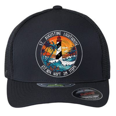 St. Augustine Lighthouse Florida Retro Sunset Palm Trees Flexfit Unipanel Trucker Cap