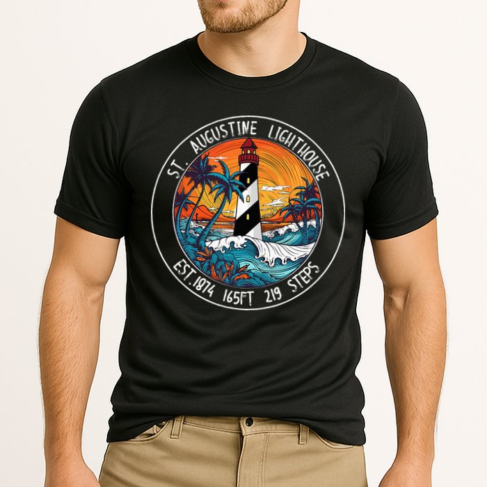 St. Augustine Lighthouse Florida Retro Sunset Palm Trees Cooling Performance Crew T-Shirt