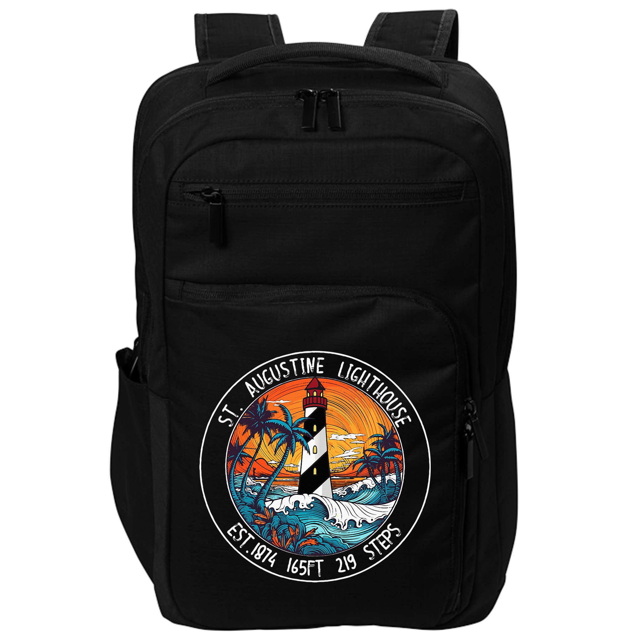St. Augustine Lighthouse Florida Retro Sunset Palm Trees Impact Tech Backpack