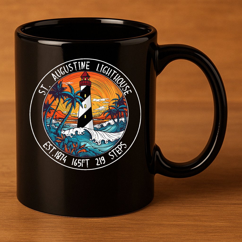 St. Augustine Lighthouse Florida Retro Sunset Palm Trees 11oz C Handle Ceramic Mug