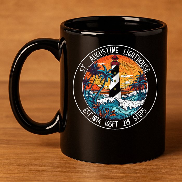 St. Augustine Lighthouse Florida Retro Sunset Palm Trees 11oz C Handle Ceramic Mug