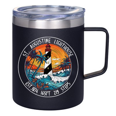St. Augustine Lighthouse Florida Retro Sunset Palm Trees 12oz Stainless Steel Coffee Mug