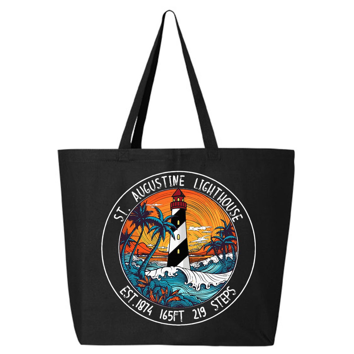 St. Augustine Lighthouse Florida Retro Sunset Palm Trees 25L Jumbo Tote