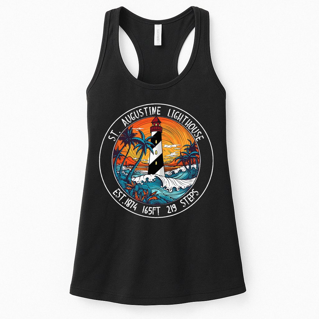 St. Augustine Lighthouse Florida Retro Sunset Palm Trees Womens Tank Top