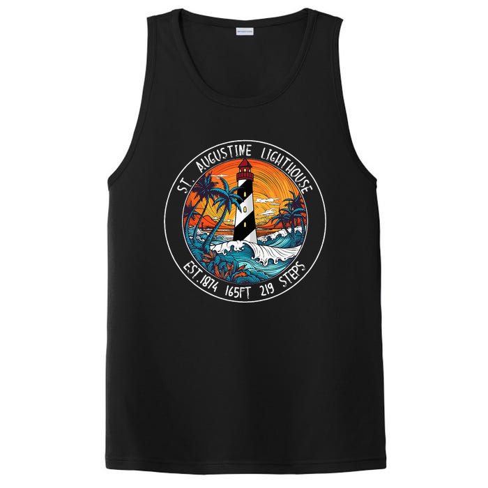 St. Augustine Lighthouse Florida Retro Sunset Palm Trees PosiCharge Competitor Tank