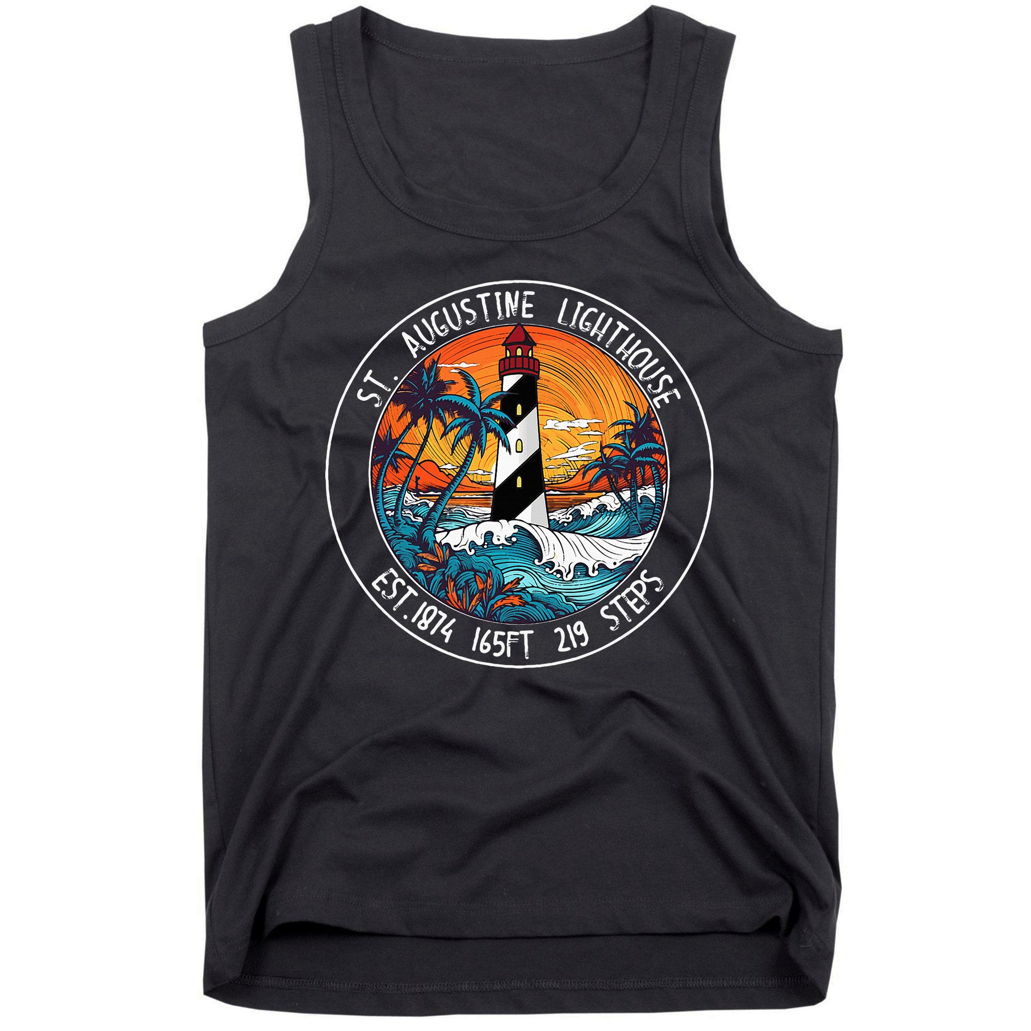 St. Augustine Lighthouse Florida Retro Sunset Palm Trees Tank Top