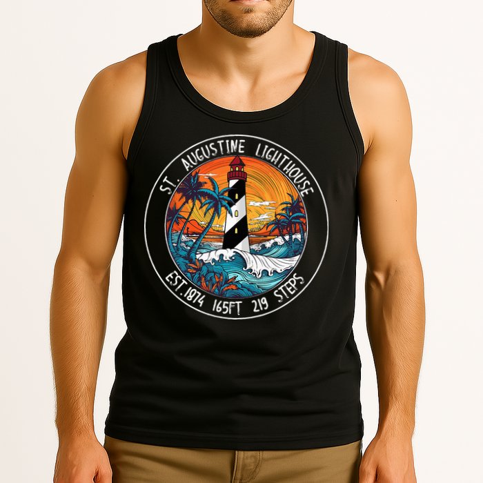 St. Augustine Lighthouse Florida Retro Sunset Palm Trees Tank Top