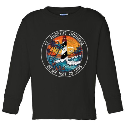 St. Augustine Lighthouse Florida Retro Sunset Palm Trees Toddler Long Sleeve Shirt