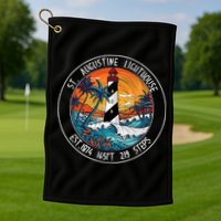 St. Augustine Lighthouse Florida Retro Sunset Palm Trees Golf Towel