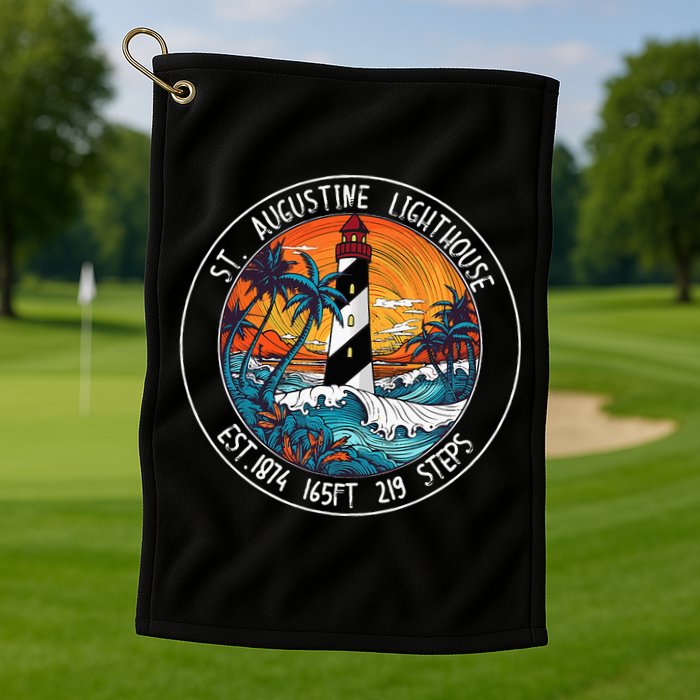 St. Augustine Lighthouse Florida Retro Sunset Palm Trees Golf Towel