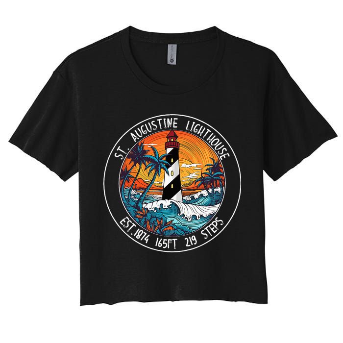 St. Augustine Lighthouse Florida Retro Sunset Palm Trees Women's Crop Top Tee
