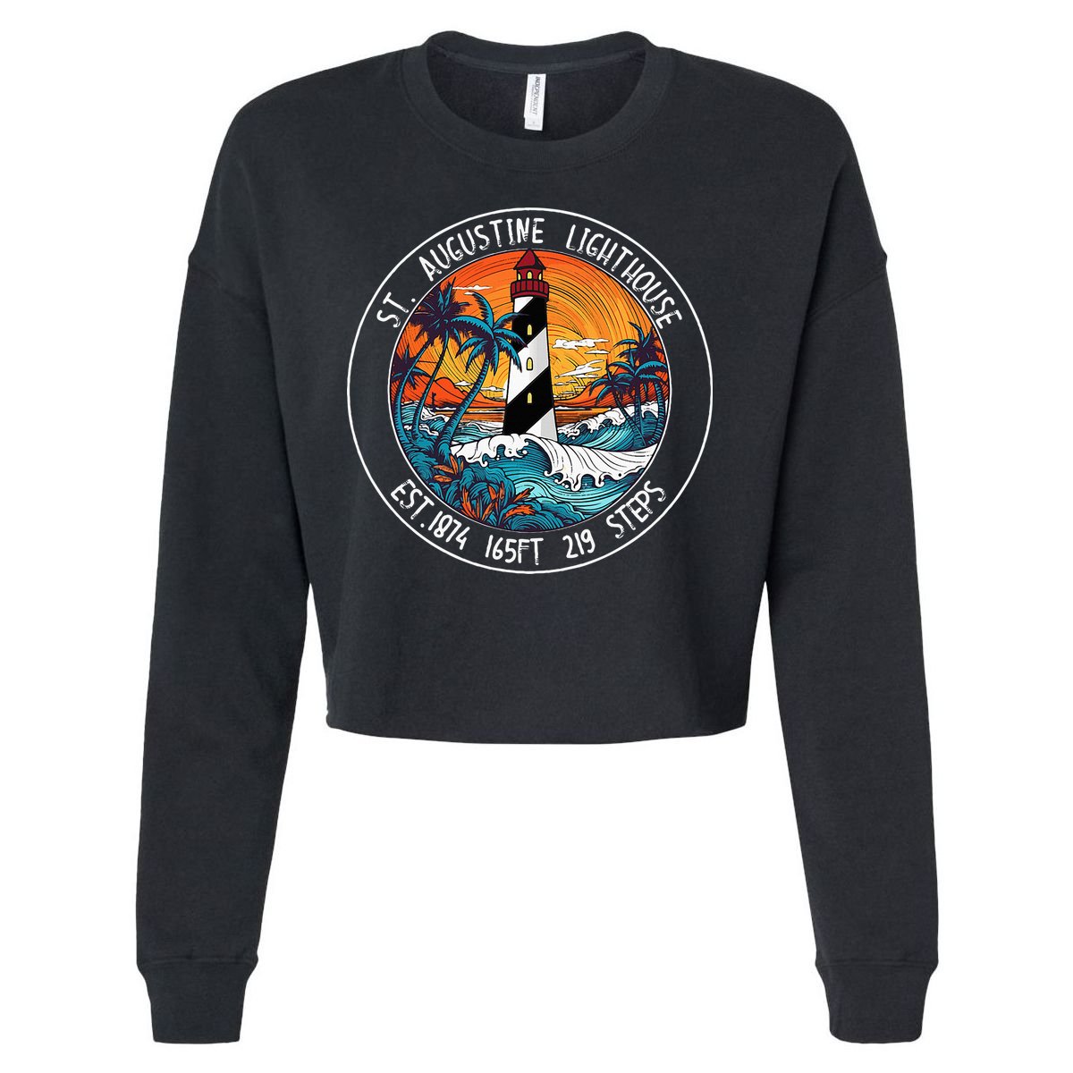 St. Augustine Lighthouse Florida Retro Sunset Palm Trees Cropped Pullover Crew