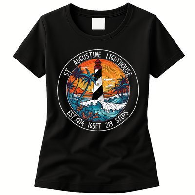 St. Augustine Lighthouse Florida Retro Sunset Palm Trees Womens T-Shirt