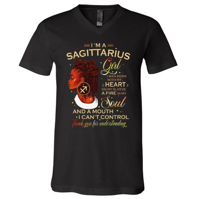 Sagittarius Afro Locs Zodiac Signs Birthday Gift V-Neck T-Shirt