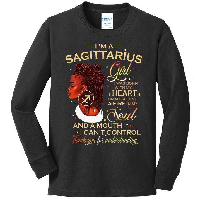 Sagittarius Afro Locs Zodiac Signs Birthday Gift Kids Long Sleeve Shirt