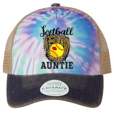 Softball Auntie Leopard Game Day Aunt Mor Softball Lover Legacy Tie Dye Trucker Hat