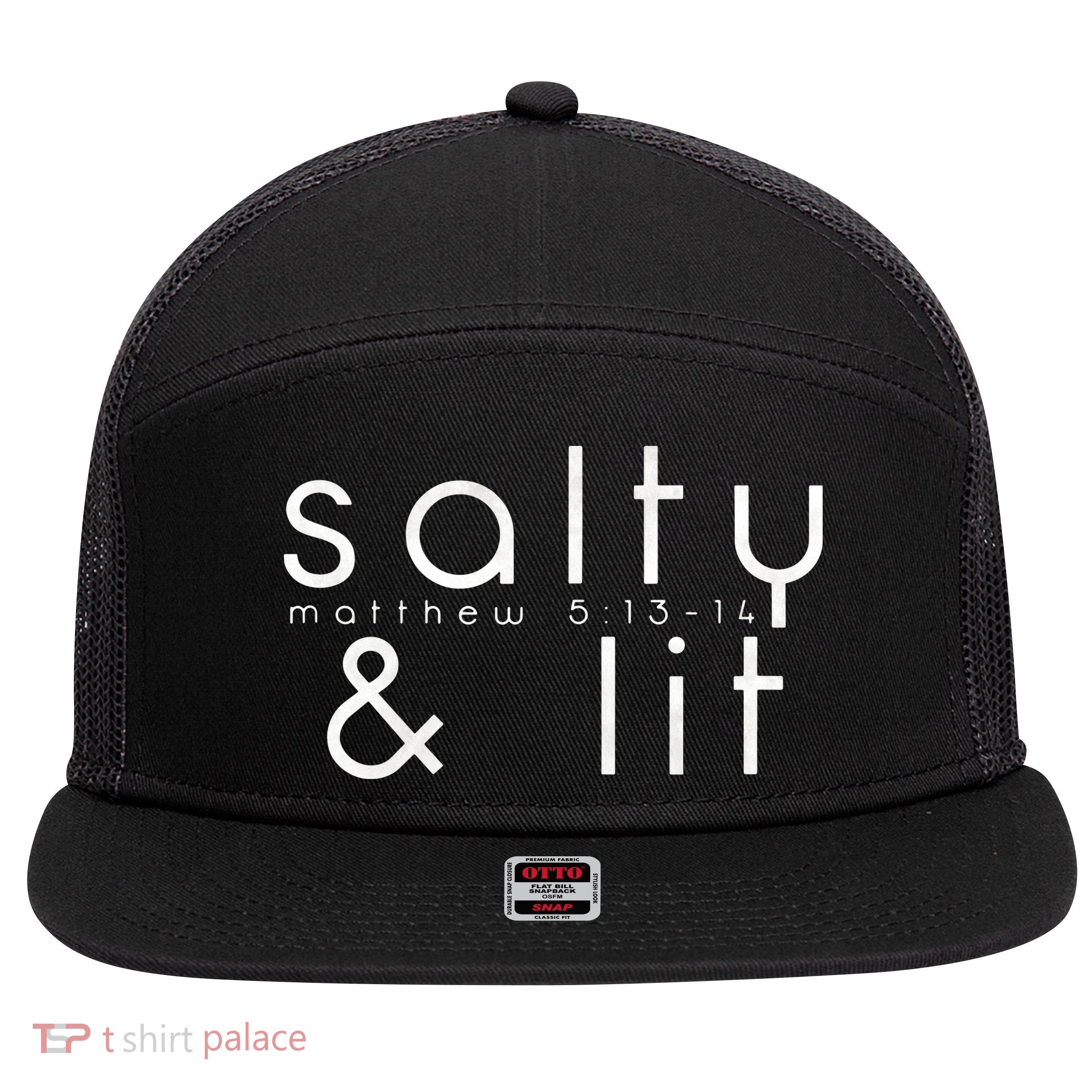 Salty And Lit Matthew 51314 Funny Christian 7 Panel Mesh Trucker Snapback Hat