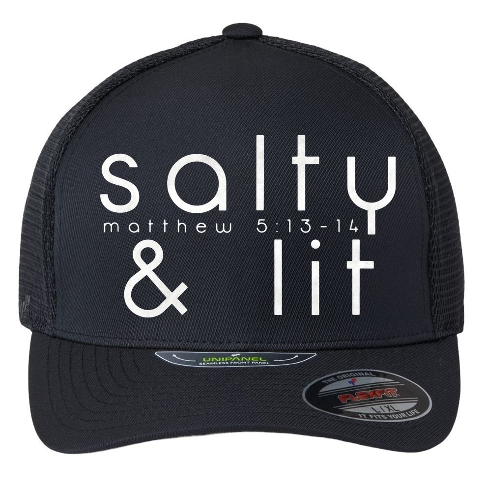 Salty And Lit Matthew 51314 Funny Christian Flexfit Unipanel Trucker Cap