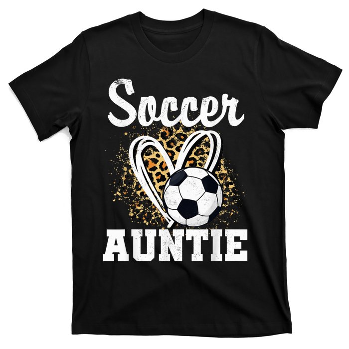 Soccer Auntie Leopard Heart T-Shirt