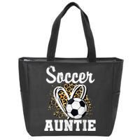 Soccer Auntie Leopard Heart Zip Tote Bag