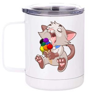 Straight Ally Lgbtq Ice Cream Cat Licking Cone Pocket Gay Cool Gift 12 oz Stainless Steel Tumbler Cup