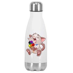 Straight Ally Lgbtq Ice Cream Cat Licking Cone Pocket Gay Cool Gift Stainless Steel Insulated Water Bottle