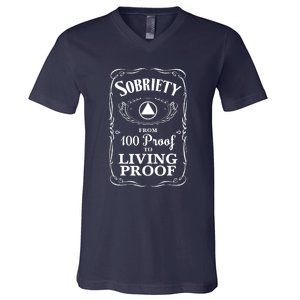 Sobriety Anniversary Living Proof NA AA Recovery V-Neck T-Shirt