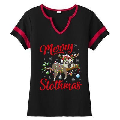 Sloth Animal Lover Xmas Gift Merry Slothmas Sloth Christmas Gift Ladies Halftime Notch Neck Tee