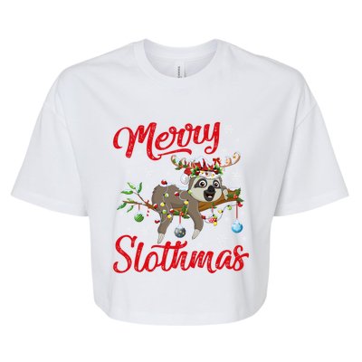 Sloth Animal Lover Xmas Gift Merry Slothmas Sloth Christmas Gift Bella+Canvas Jersey Crop Tee