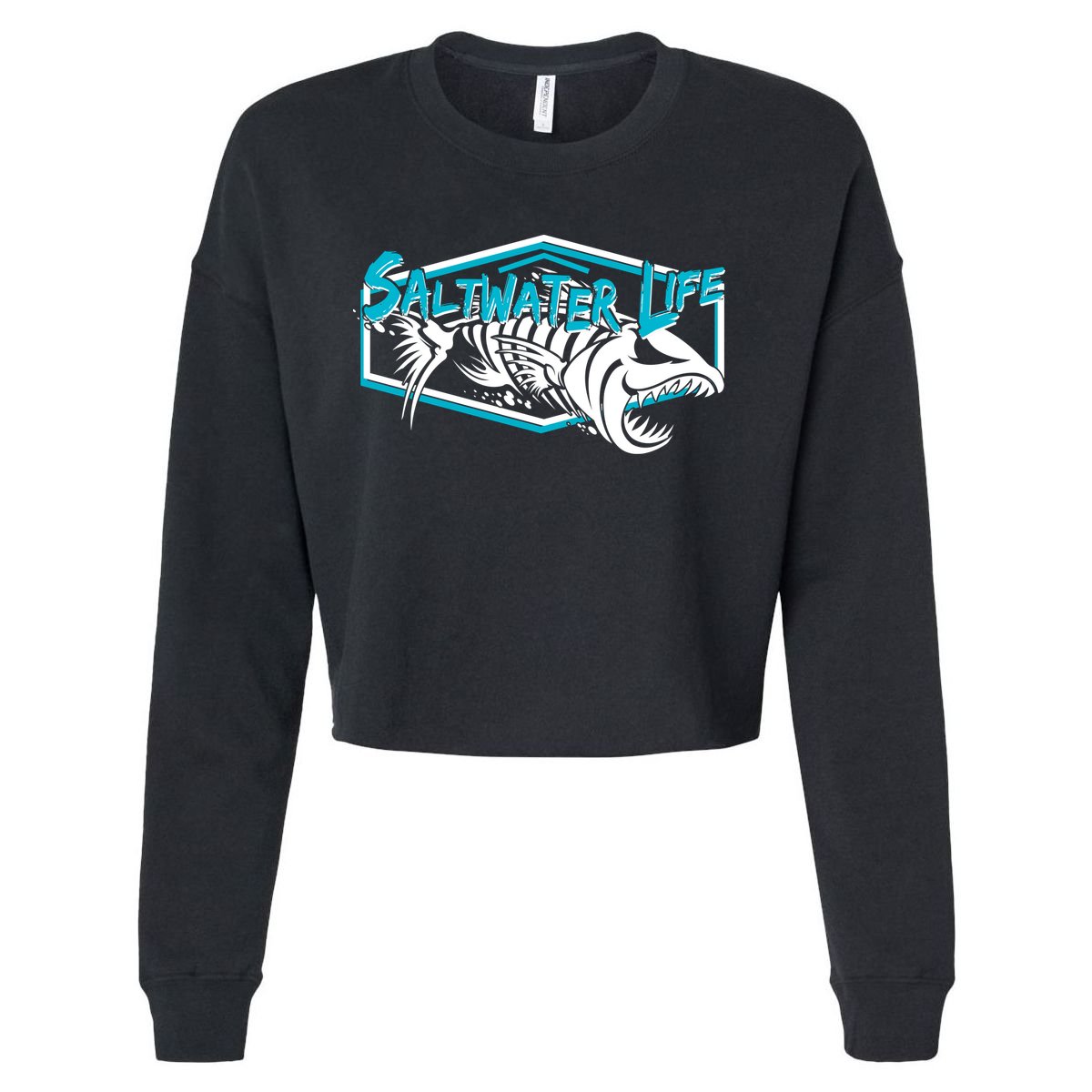Saltwater Life Fish Skeleton Logo Cropped Pullover Crew