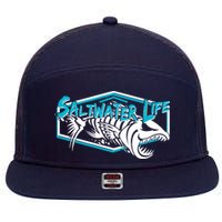 Saltwater Life Fish Skeleton Logo 7 Panel Mesh Trucker Snapback Hat