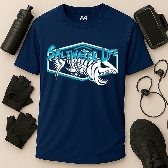 Saltwater Life Fish Skeleton Logo Performance Shirt