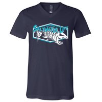 Saltwater Life Fish Skeleton Logo V-Neck T-Shirt