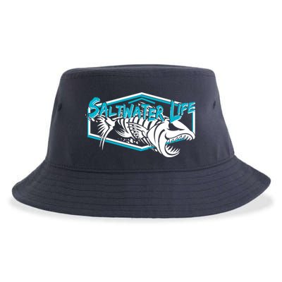 Saltwater Life Fish Skeleton Logo Sustainable Bucket Hat