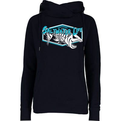 Saltwater Life Fish Skeleton Logo Womens Funnel Neck Pullover Hood